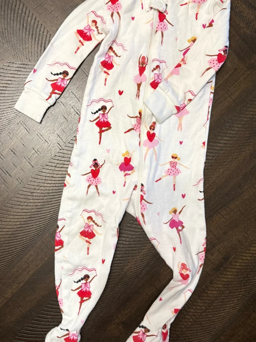 Place Girls' Ballerina Footed One-Piece Pajamas - Pink & White